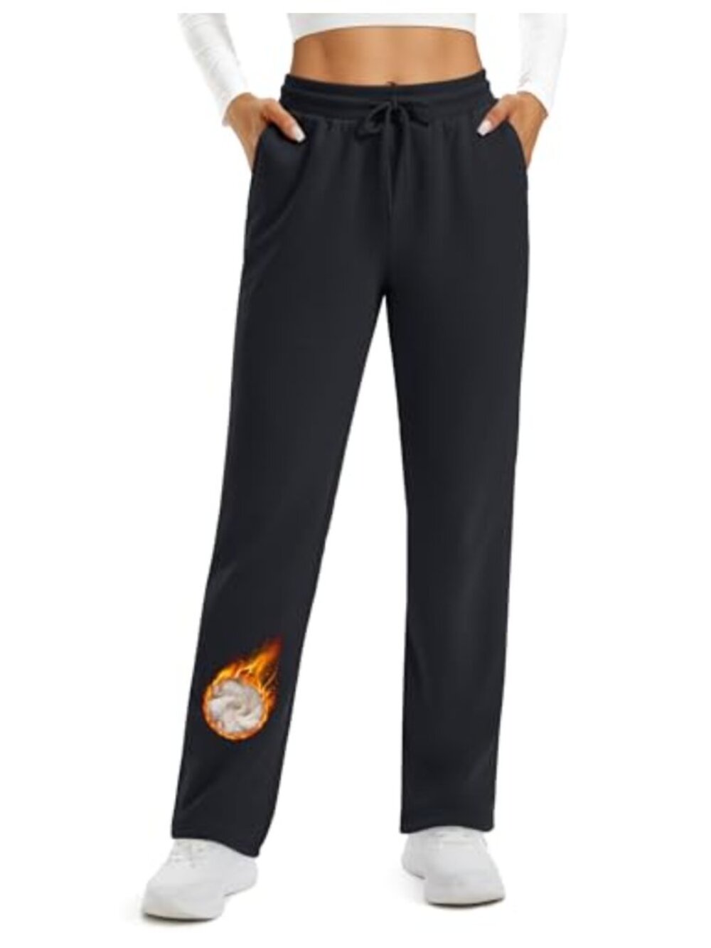 Fleece Lined Sweatpants Winter Thermal Sherpa Pants Pockets High Waisted Lounge